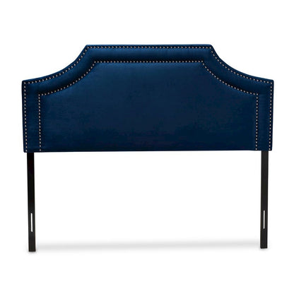 Navy Blue Velvet Fabric Upholstered Queen Size Headboard