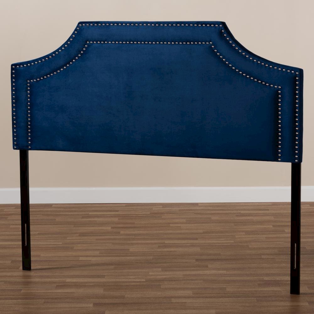 Navy Blue Velvet Fabric Upholstered Queen Size Headboard