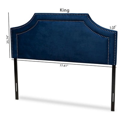 Navy Blue Velvet Fabric Upholstered Queen Size Headboard