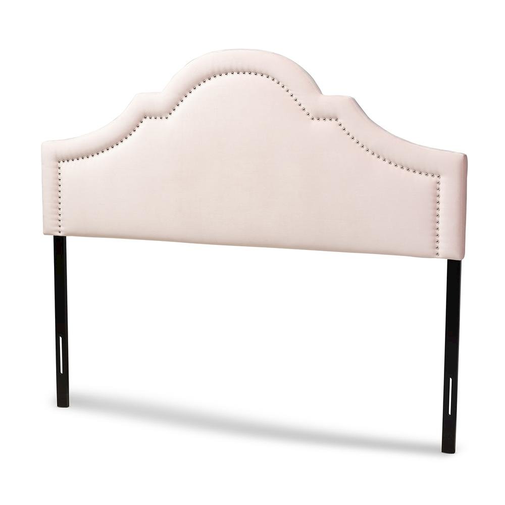Light Pink Velvet Fabric Upholstered Queen Size Headboard