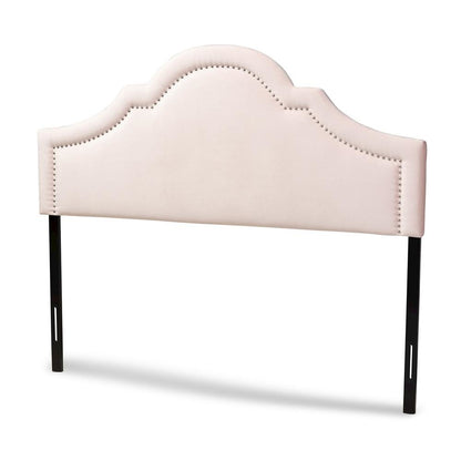 Light Pink Velvet Fabric Upholstered Queen Size Headboard