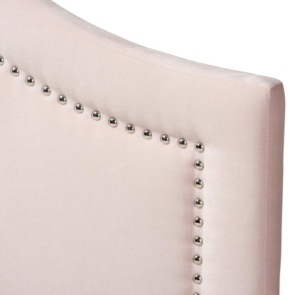 Light Pink Velvet Fabric Upholstered Queen Size Headboard
