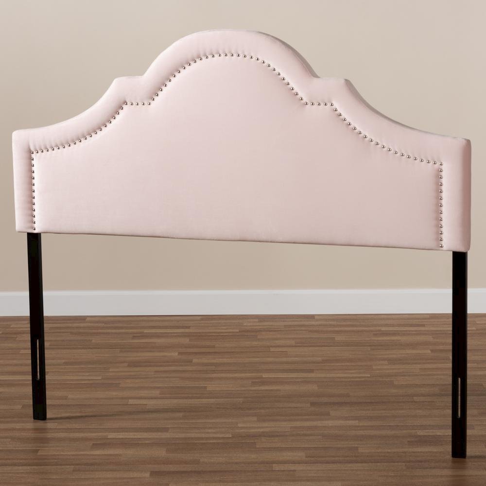 Light Pink Velvet Fabric Upholstered Queen Size Headboard