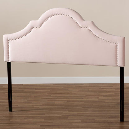 Light Pink Velvet Fabric Upholstered Queen Size Headboard