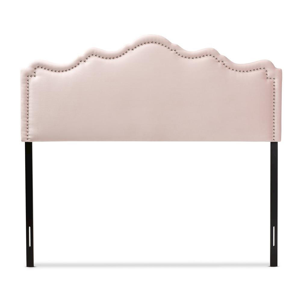 Light Pink Velvet Fabric Upholstered Queen Size Headboard