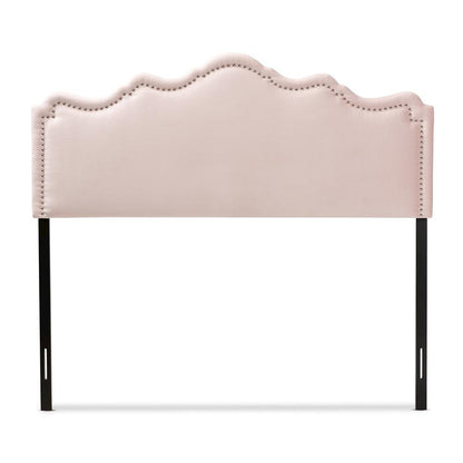 Light Pink Velvet Fabric Upholstered Queen Size Headboard