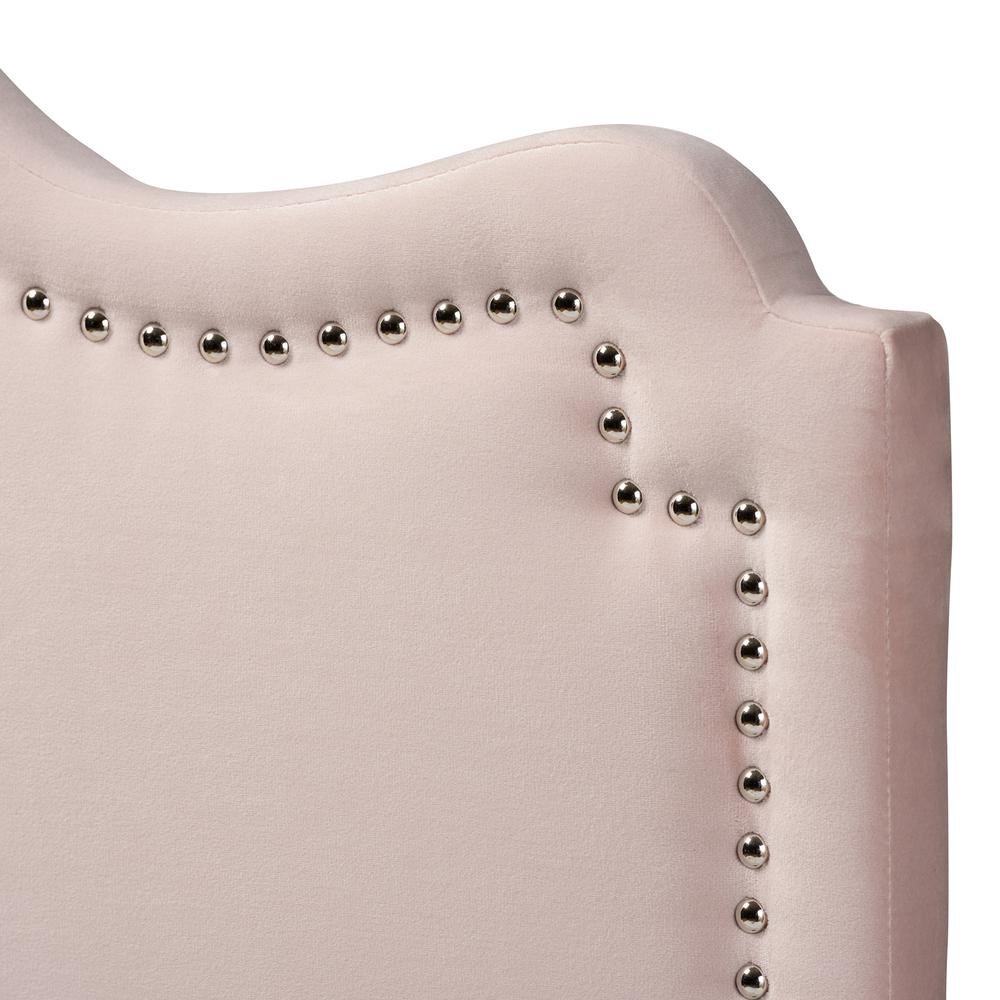 Light Pink Velvet Fabric Upholstered Queen Size Headboard