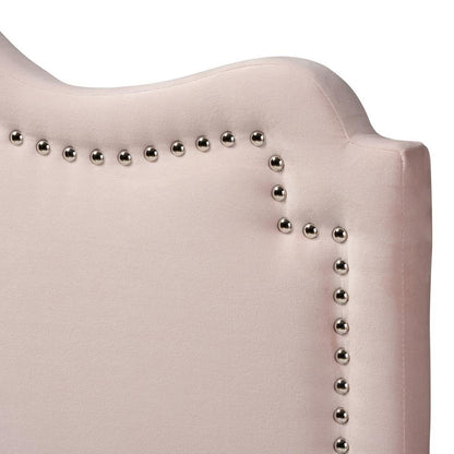 Light Pink Velvet Fabric Upholstered Queen Size Headboard