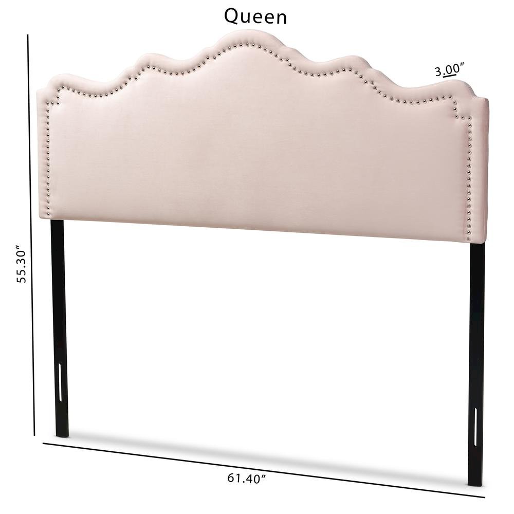 Light Pink Velvet Fabric Upholstered Queen Size Headboard