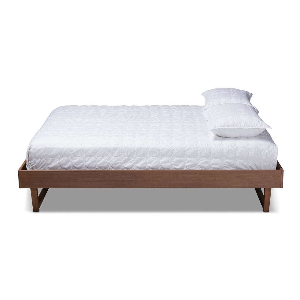 Walnut Brown Finished Wood Queen Size Platform Bed Frame