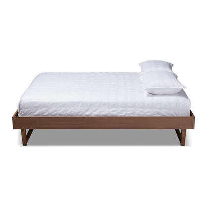 Walnut Brown Finished Wood Queen Size Platform Bed Frame