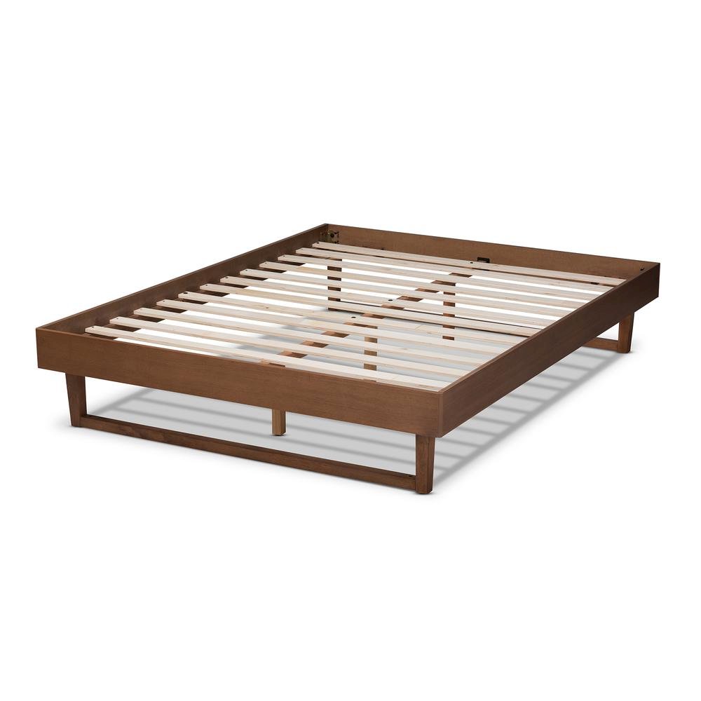 Walnut Brown Finished Wood Queen Size Platform Bed Frame