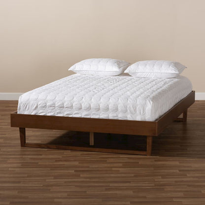 Walnut Brown Finished Wood Queen Size Platform Bed Frame