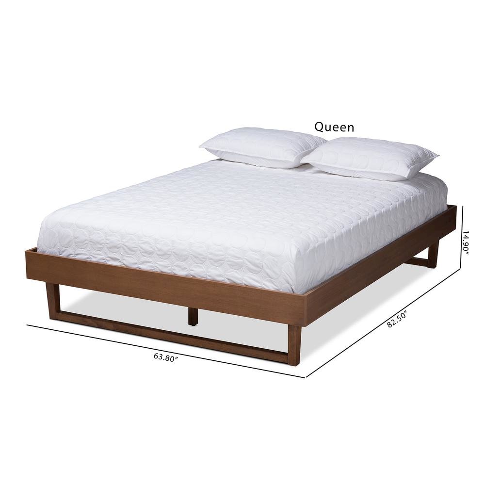 Walnut Brown Finished Wood Queen Size Platform Bed Frame