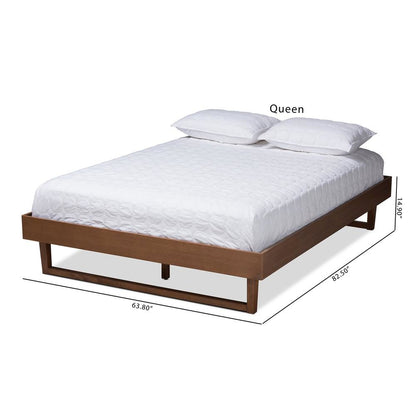 Walnut Brown Finished Wood Queen Size Platform Bed Frame