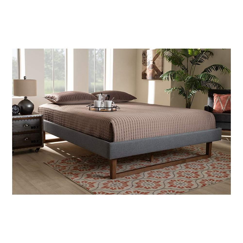 Walnut Brown Finished Wood Full Size Platform Bed Frame