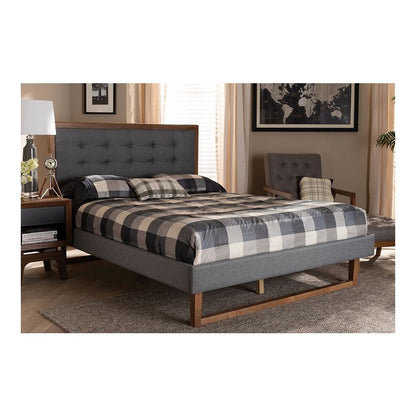 Ash Walnut Brown Finished Wood Queen Size Platform Bed