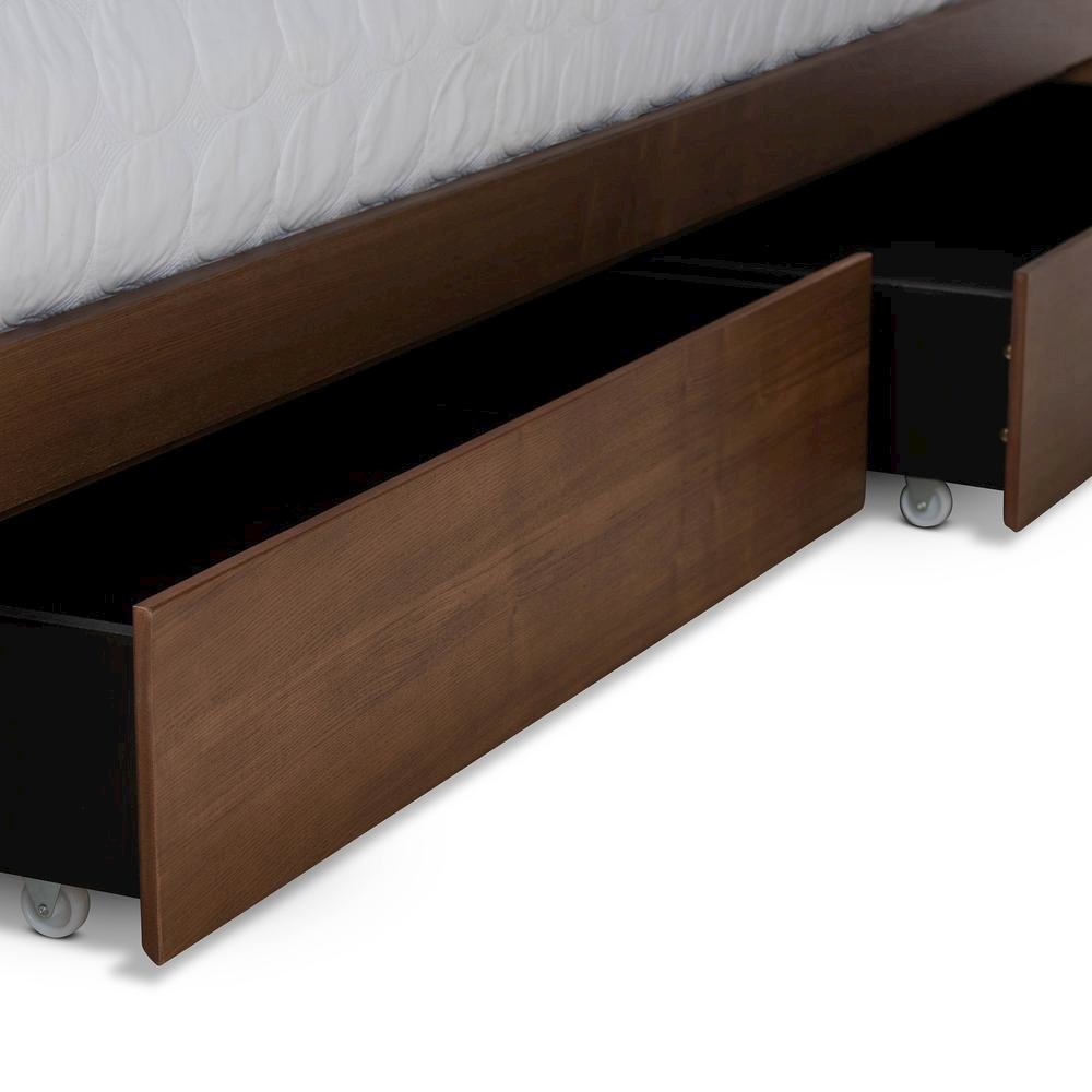 Finished Wood Queen Size 4-Drawer Platform Storage Bed with Built-In Shelves