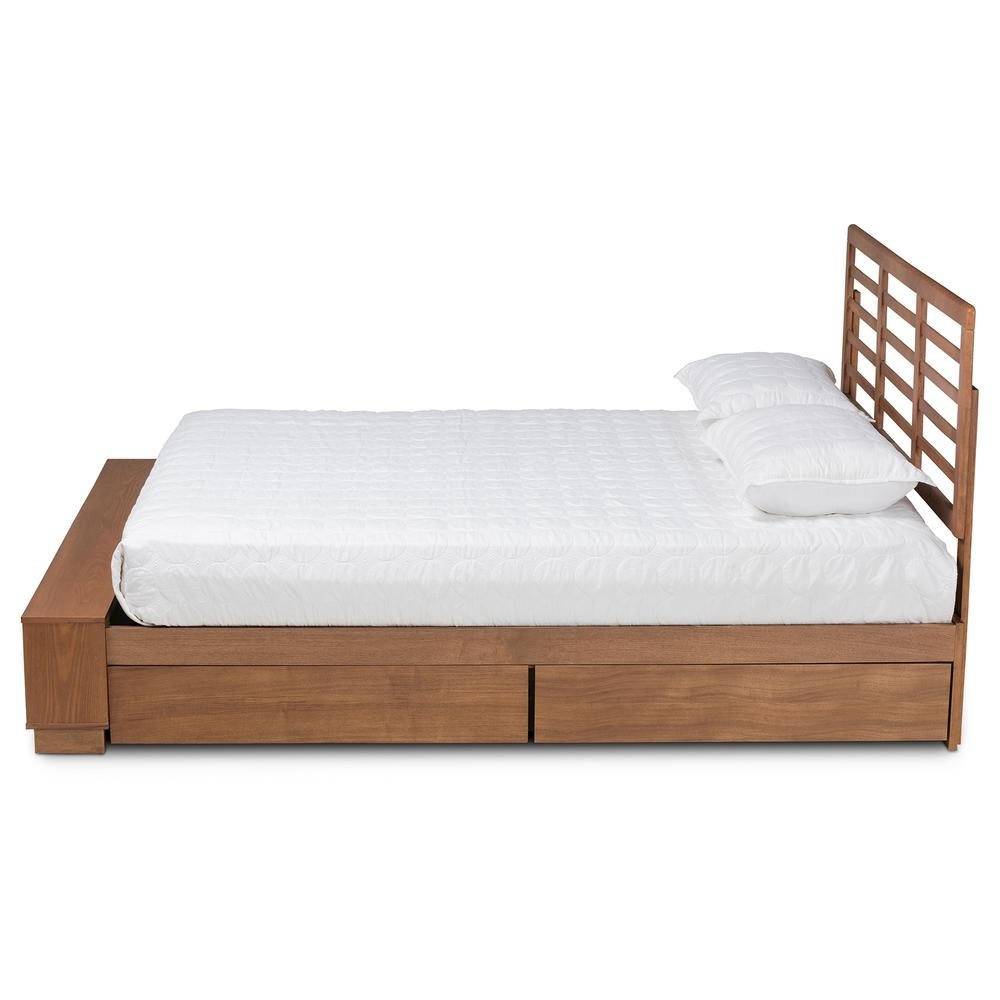 Walnut Brown Finished Wood 4-Drawer Queen Size Platform Storage Bed