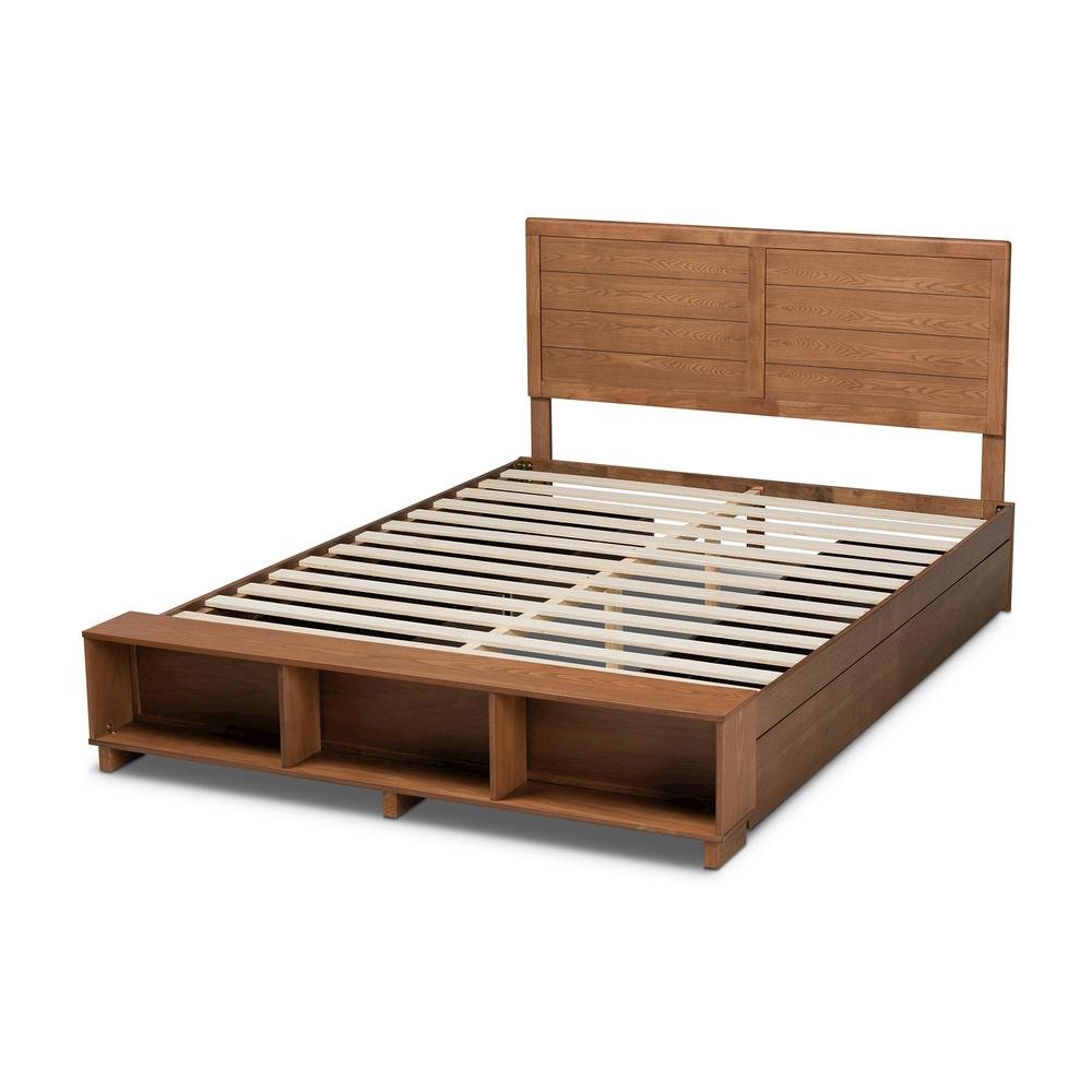 Finished Wood Queen Size 4-Drawer Platform Storage Bed with Built-In Shelves