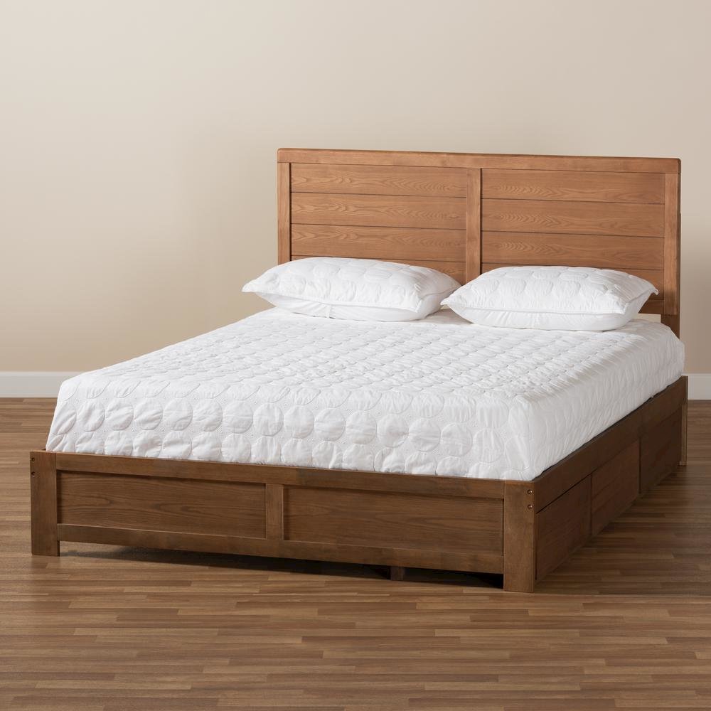 Walnut Brown Finished Wood Queen Size 3-Drawer Platform Storage Bed