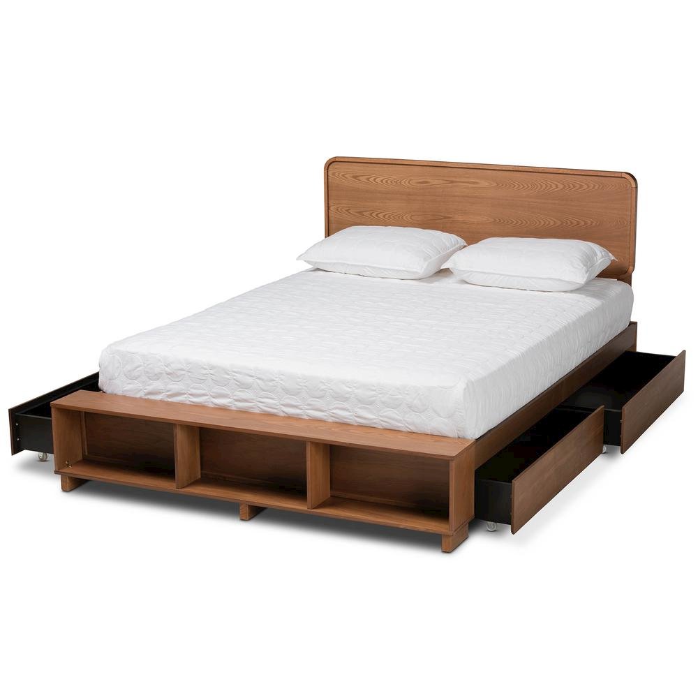Walnut Brown Finished Wood 4-Drawer Queen Size Platform Storage Bed