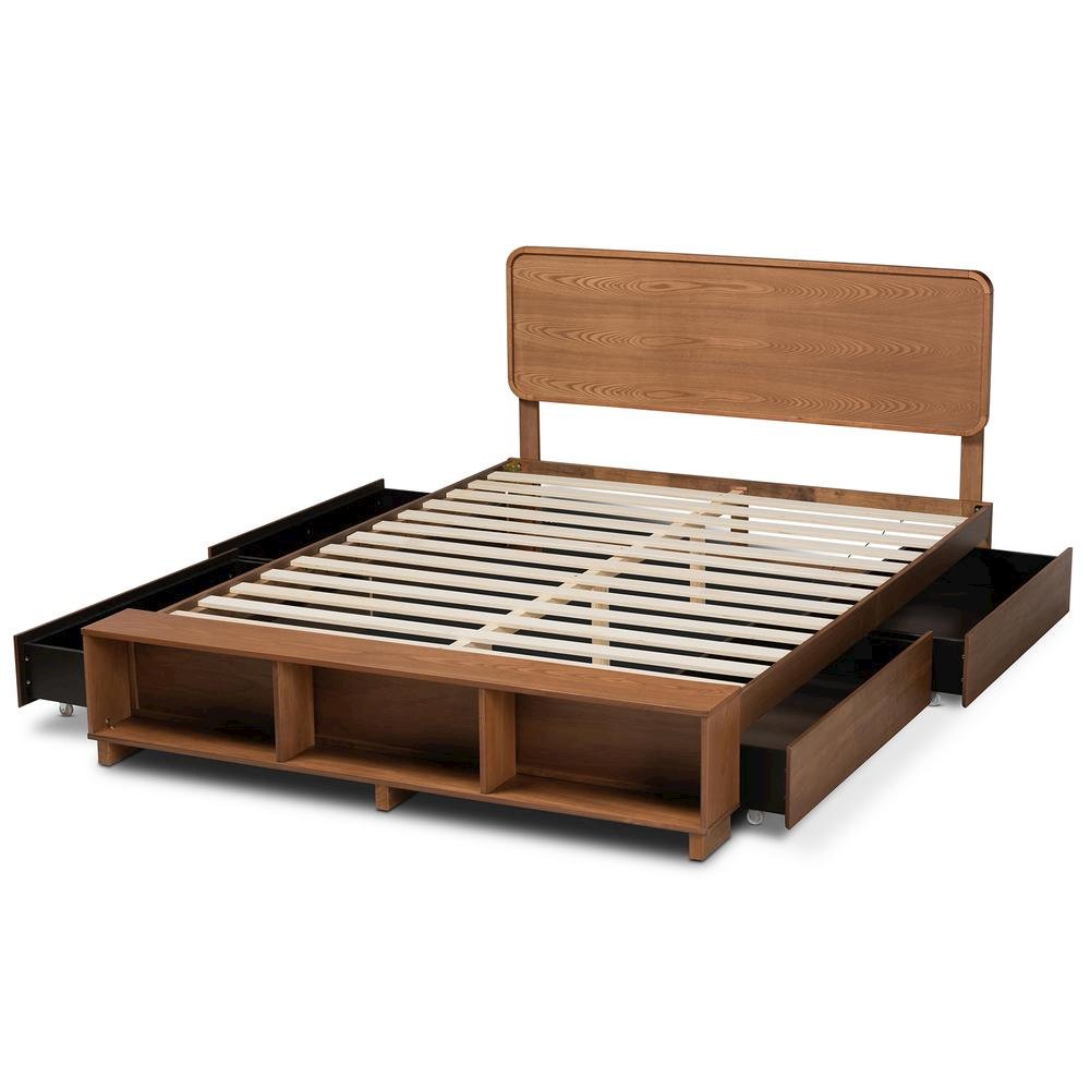 Walnut Brown Finished Wood 4-Drawer Queen Size Platform Storage Bed