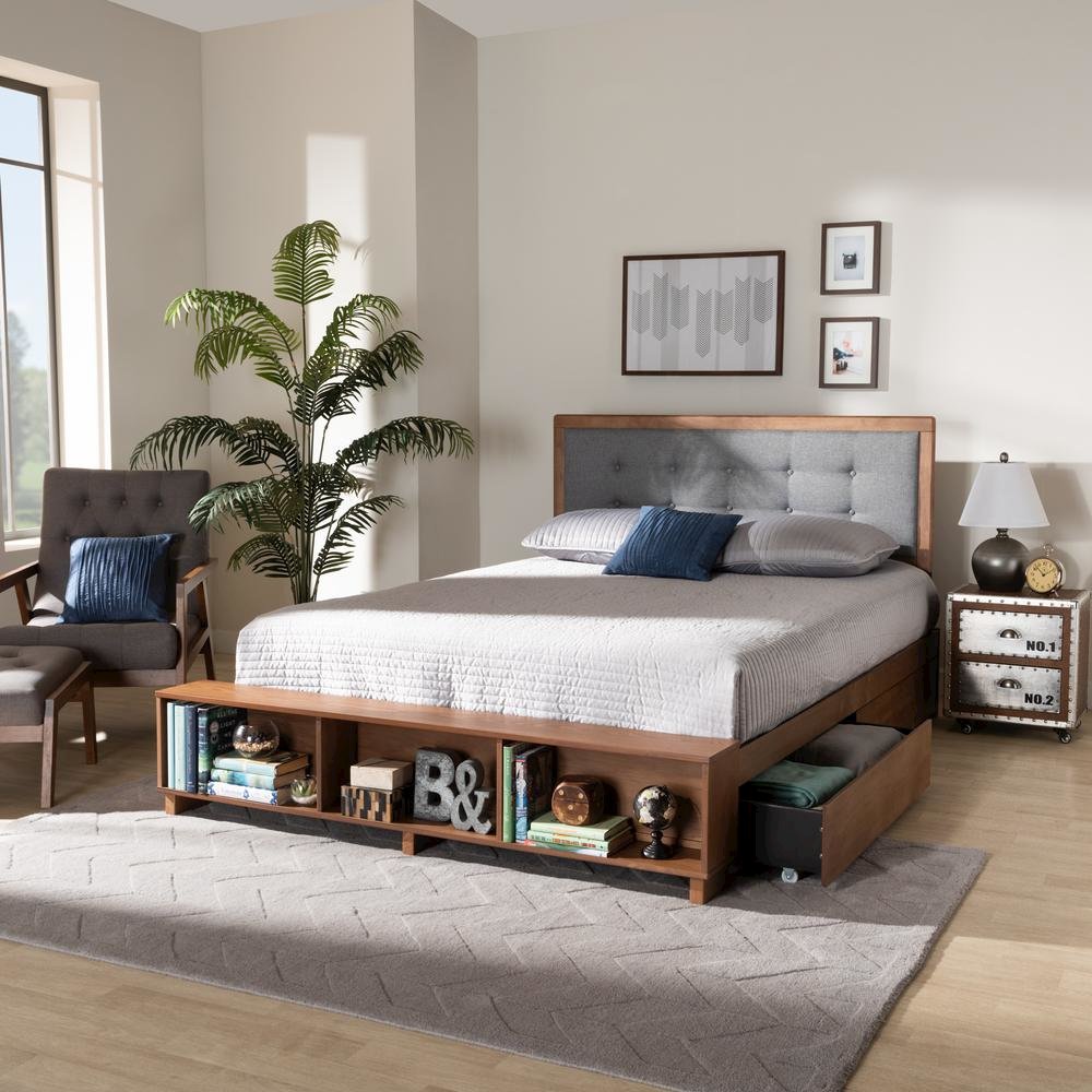 Walnut Brown Finished Wood 4-Drawer Queen Size Platform Storage Bed