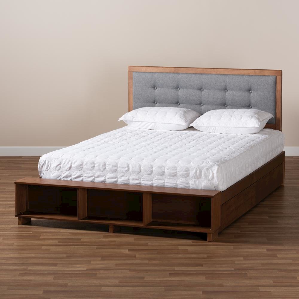 Walnut Brown Finished Wood 4-Drawer Queen Size Platform Storage Bed