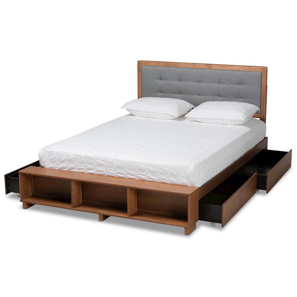 Walnut Brown Finished Wood 4-Drawer Queen Size Platform Storage Bed