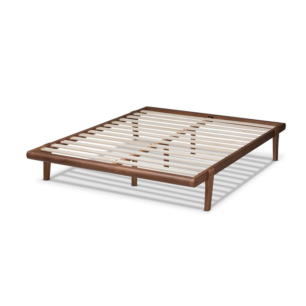 Kaia Mid-Century Modern Walnut Brown Finished Wood Queen Size Platform Bed Frame