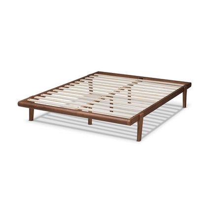 Kaia Mid-Century Modern Walnut Brown Finished Wood Queen Size Platform Bed Frame