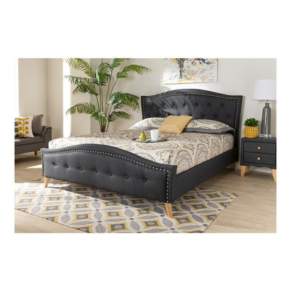 Charcoal Grey Fabric Upholstered and Button Tufted King Size Platform Bed