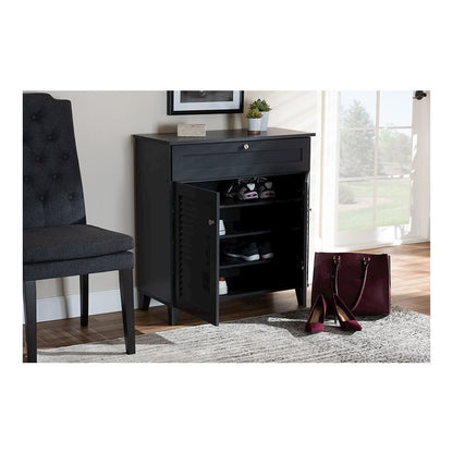 Dark Grey Finished 4-Shelf Wood Shoe Storage Cabinet with Drawer