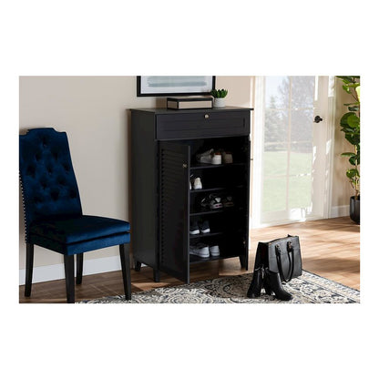 Dark Grey Finished 5-Shelf Wood Shoe Storage Cabinet with Drawer