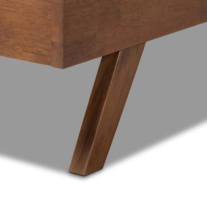 Light Beige Fabric Upholstered Walnut Finished Wood King Size Bed