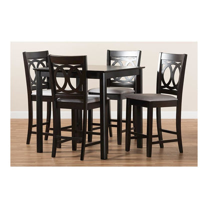 Gray Fabric Upholstered Espresso Brown Finished 5-Piece Wood Pub Set
