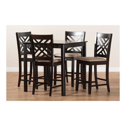 Sand Fabric Upholstered Espresso Brown Finished 5-Piece Wood Pub Set