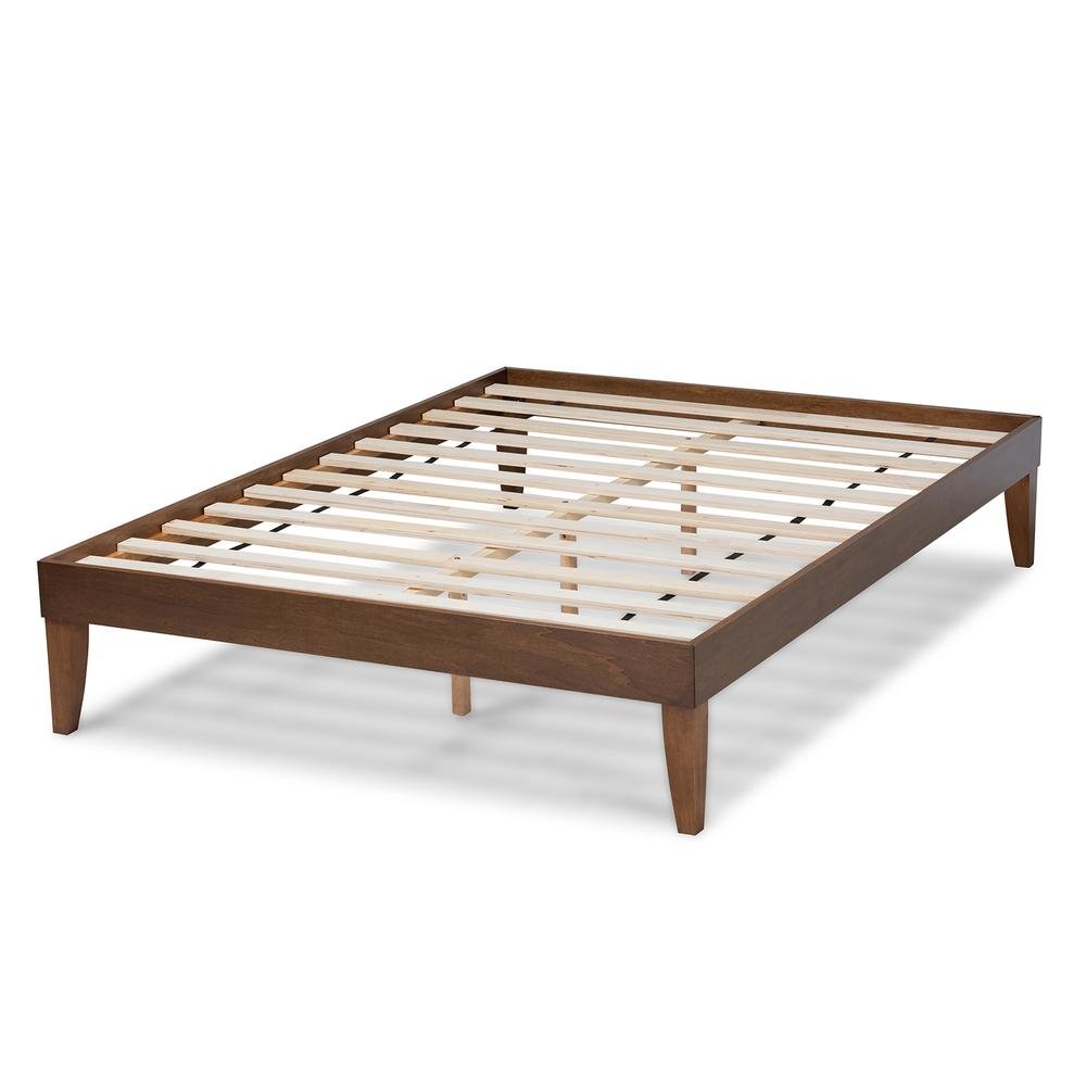 Lucina Mid-Century Modern Walnut Brown Finished Queen Size Platform Bed Frame