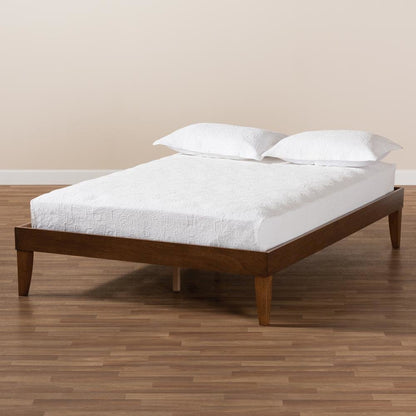 Lucina Mid-Century Modern Walnut Brown Finished Queen Size Platform Bed Frame