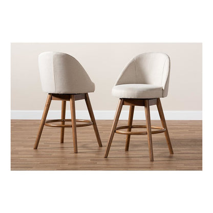 Walnut-Finished Wood Swivel Counter Stool Set of 2