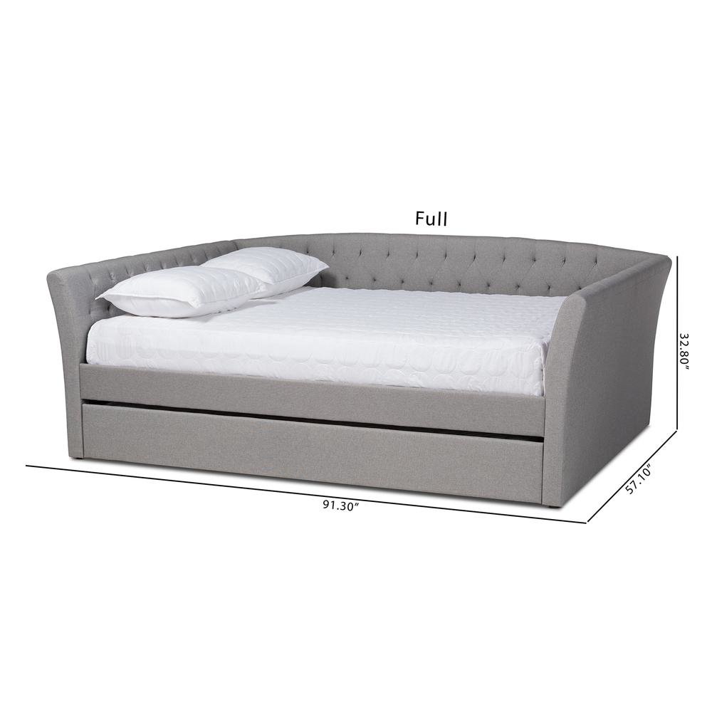Light Grey Fabric Upholstered Queen Size Daybed with Roll-Out Trundle Bed