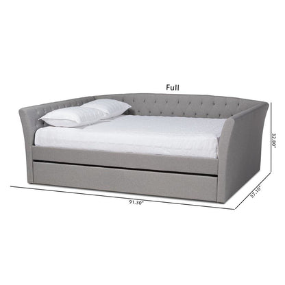 Light Grey Fabric Upholstered Queen Size Daybed with Roll-Out Trundle Bed