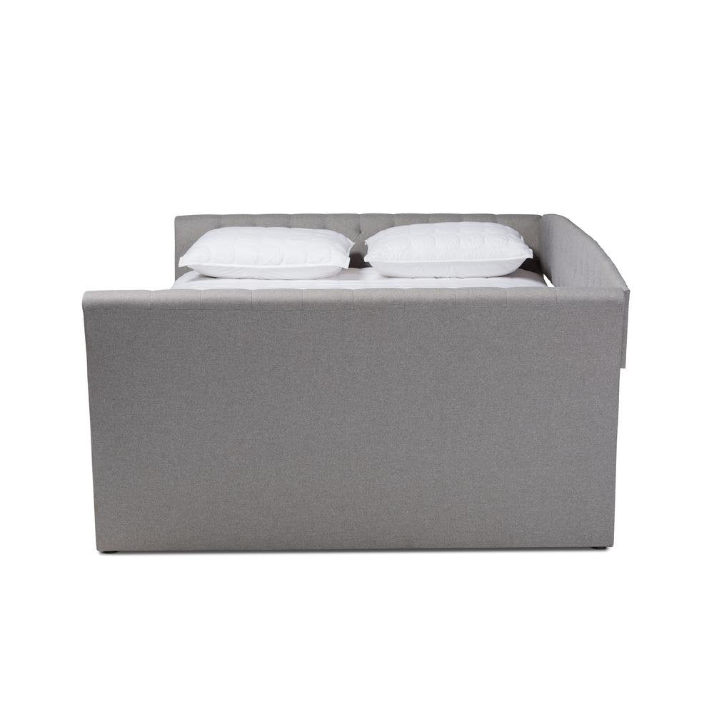 Light Grey Fabric Upholstered Queen Size Daybed with Roll-Out Trundle Bed