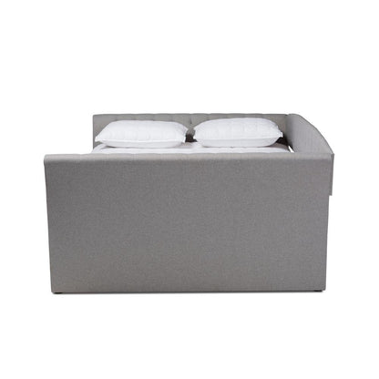 Light Grey Fabric Upholstered Queen Size Daybed with Roll-Out Trundle Bed