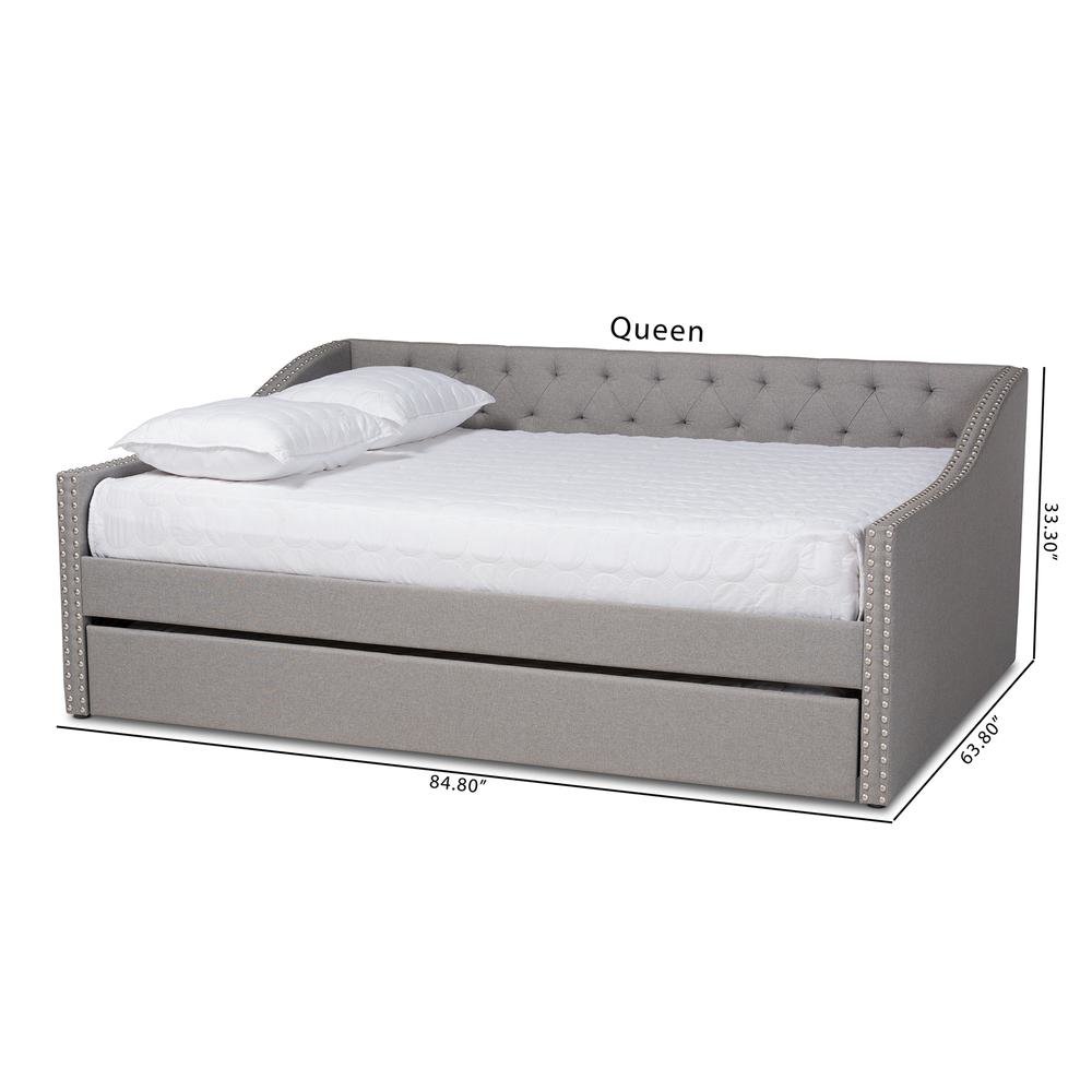 Light Grey Fabric Upholstered Queen Size Daybed with Roll-Out Trundle Bed