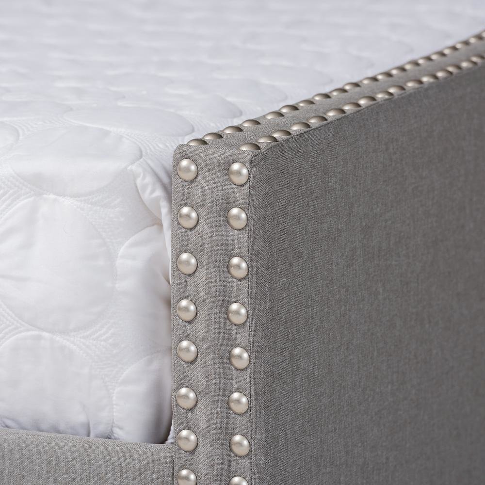 Light Grey Fabric Upholstered Queen Size Daybed with Roll-Out Trundle Bed