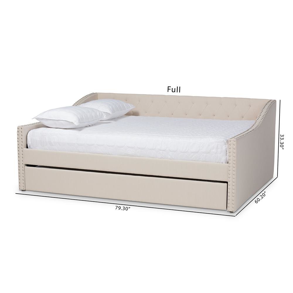 Beige Fabric Upholstered Queen Size Daybed with Roll-Out Trundle Bed
