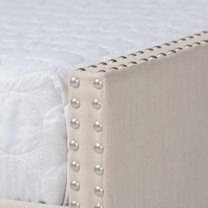 Beige Fabric Upholstered Queen Size Daybed with Roll-Out Trundle Bed
