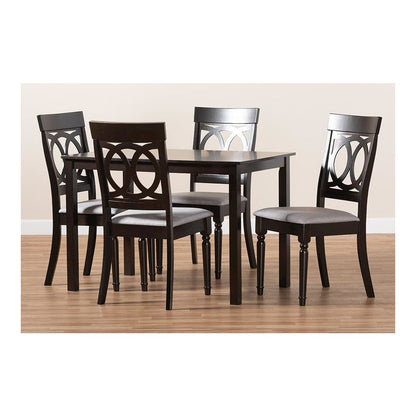 Grey Fabric Upholstered Espresso Brown Finished 5-Piece Wood Dining Set